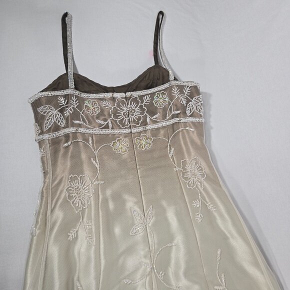 Vintage CACHE 90 Brown-Green Ombré Babydoll Front Split Flowy Formal Gown Size 6 - Picture 7 of 17